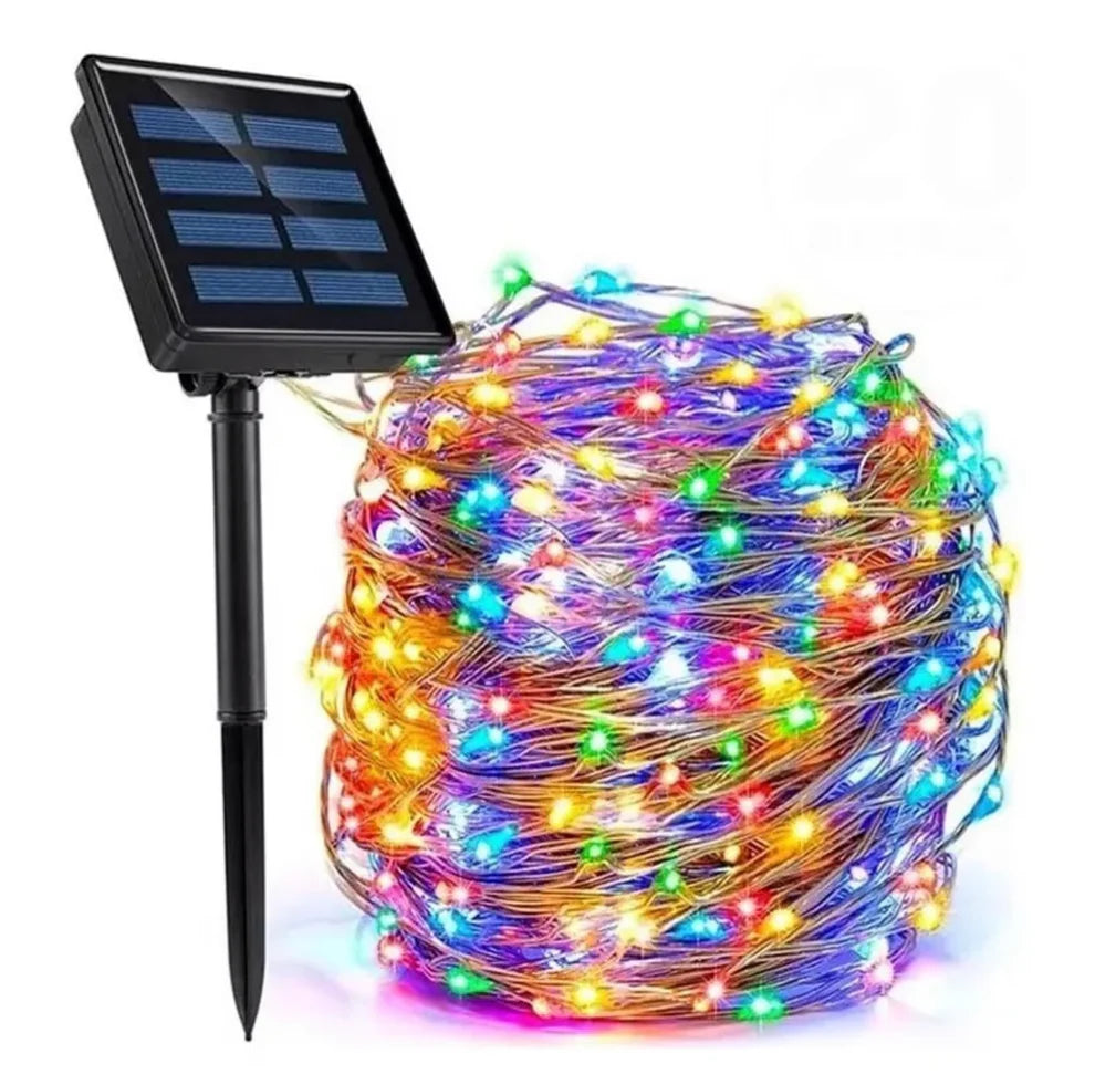 Luz Navideño Panel Solar 200 LED RGB